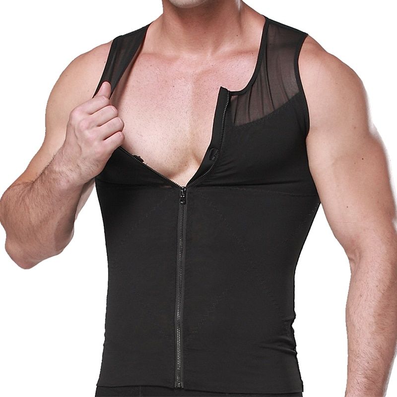 High-elastic and Breathable Men's Mesh Chain Shapewear thin-ed adjustable Corset Abdomen Slim Waist Chest Vest