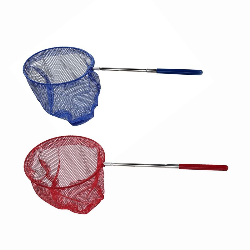 BRADOO- 2 Pcs Outdoor Catching Catching Butterfly Net Fishing Net Bag Stainless Steel Telescopic Fishing Net Tool Outdoor Telescopic Portable Catching Catching Net, Blue & Red