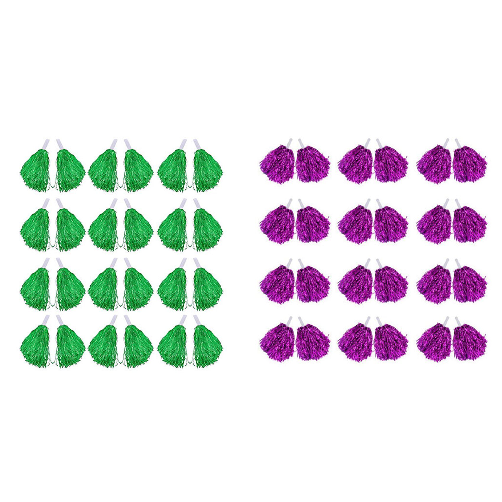48 Pcs Cheerleading Pom Poms Metallic Foil Cheer Pom Poms with Plastic Handle, 24Pcs Purple & 24Pcs Green