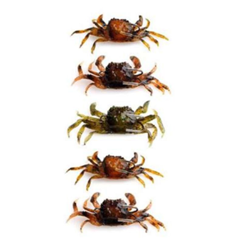5Pcs Crab Bait, 3D Simulation Crab Soft Bait with Pointed Hook, Sea Fish Bait Buckle, Sea Fish Fishing Tackle Tools