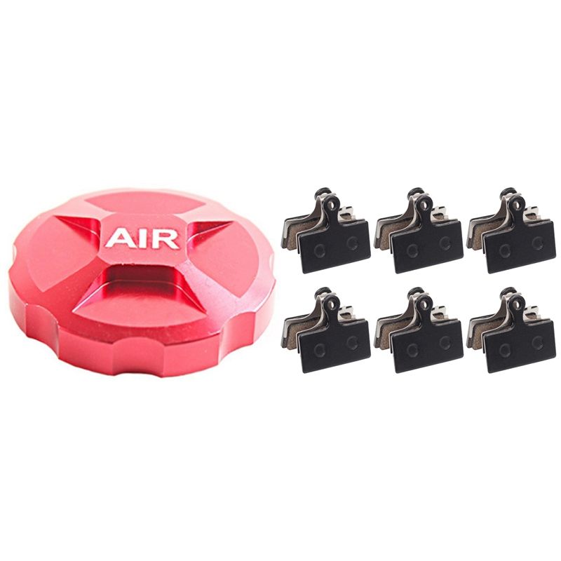 1x Red Bicycle Front Fork Sleeve Nozzle Air Valve Cover & 6 Pairs MTB Bicycle Brake Pads for Shimano XTR BR-M9000 9020