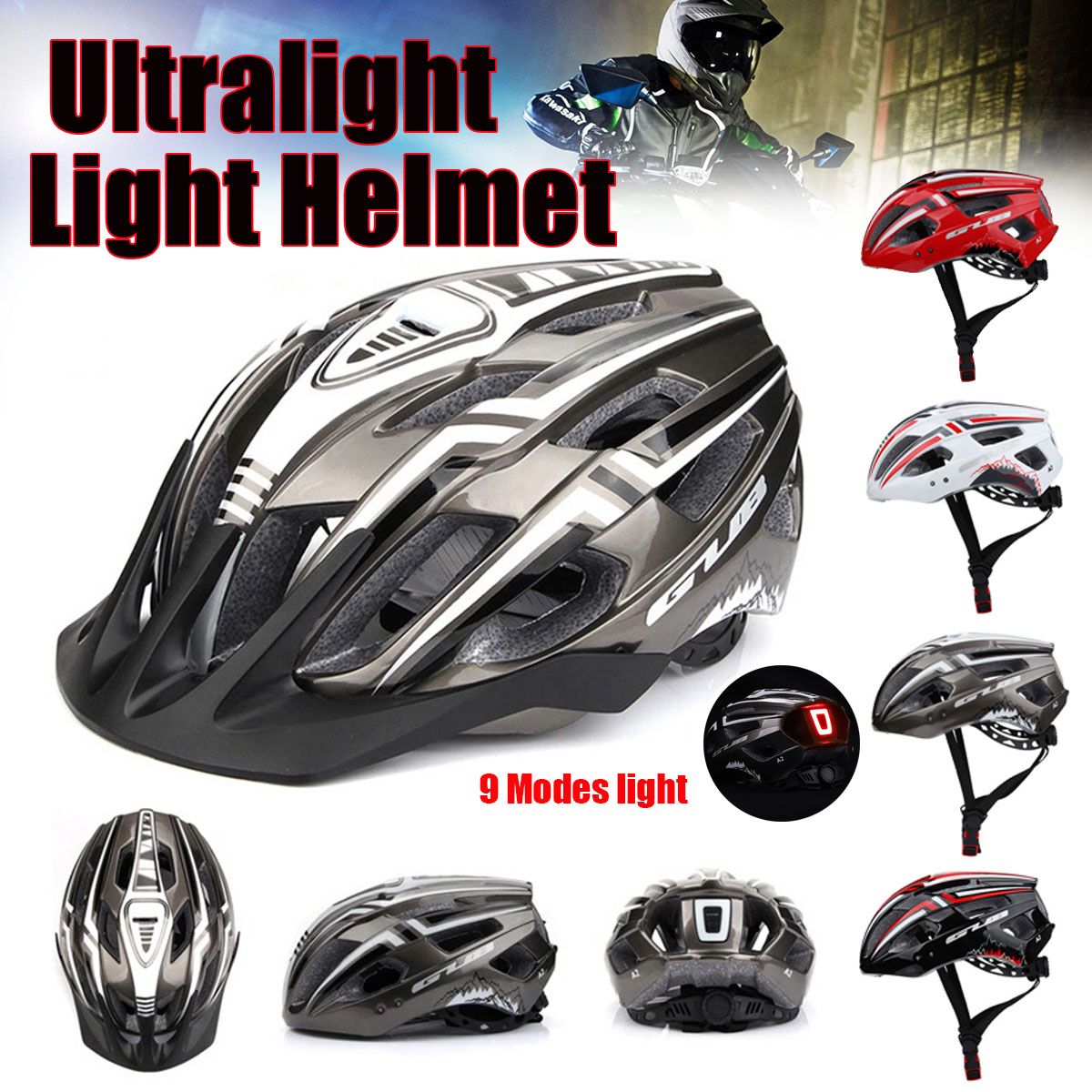4 Color MTB Cycling Ultralight Light Helmet Road Bike USB Flashinglight