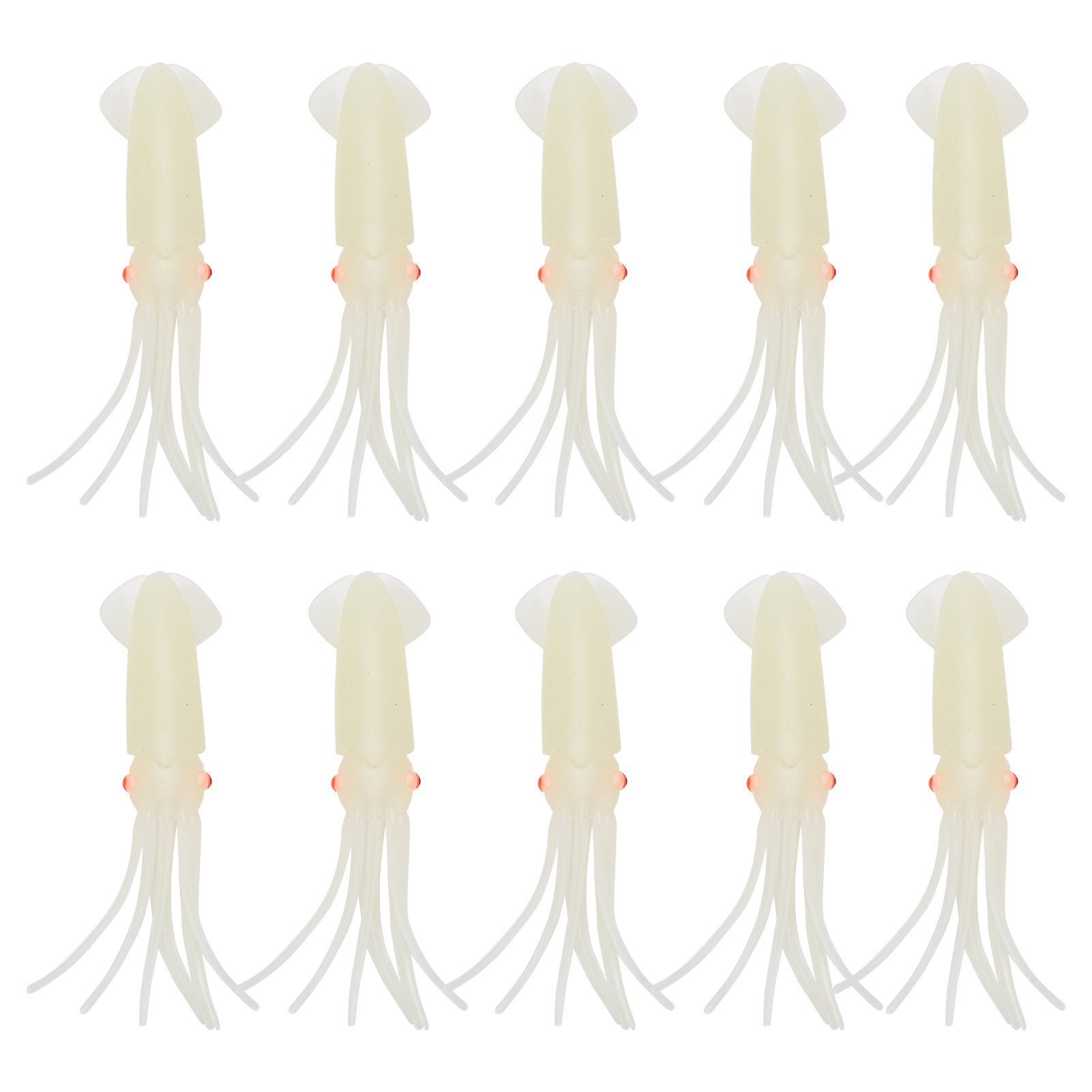 Sala Meng 10Pcs Squid Fishing Lures Durable Sturdy Glowing Luminous Lifelike Soft Silicone Bait