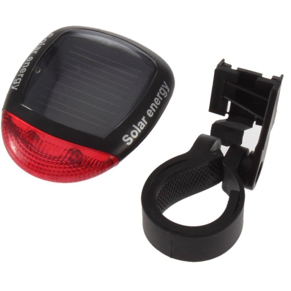 Solar Power Bike Bicycle LED Cycling Tail Rear Red Light Lamp Taillight w/ Clamp Black