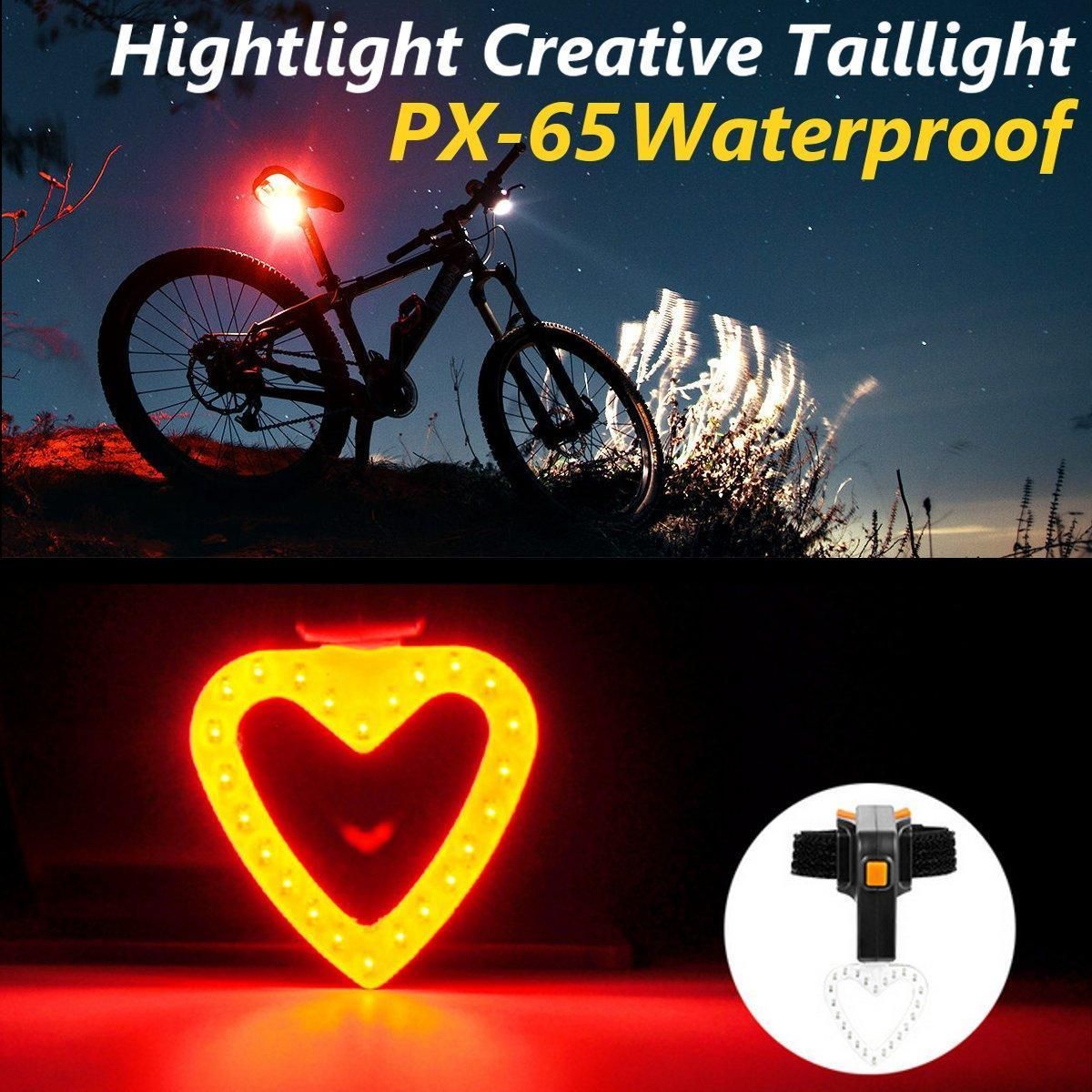Bicycle Bike COB Rear Back Tail Light Ultrabright Lamp USB Rechargeable Cycling (Heart)