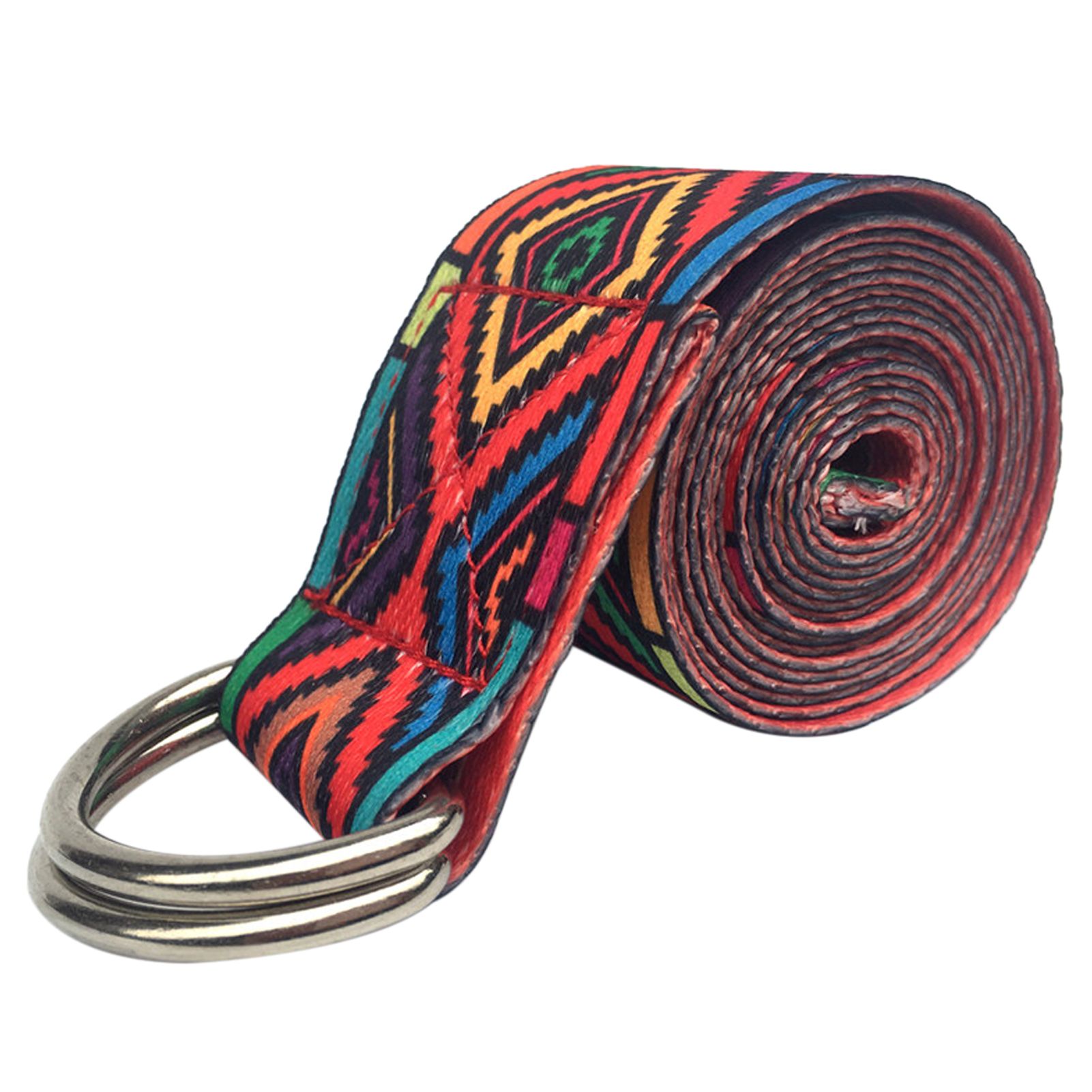 OIMG Red 6Ft Yoga Stretching Strap Printed Cotton Exercise Strap Djustable Fitness Physical Therapy Flexibility Strap With Metal Ring