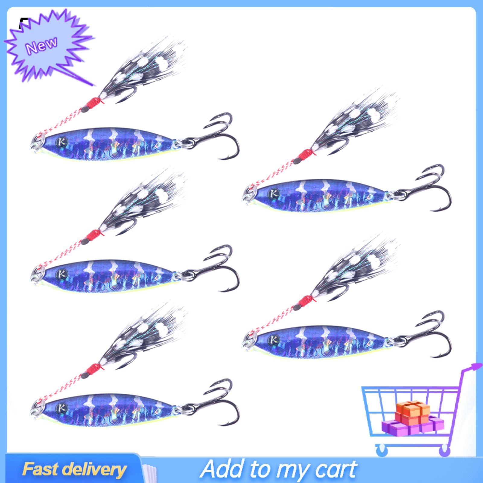 5Pcs/Set 4.8cm 14g Solid Fishing Lure Treble Hook with Feather Metal Jig Fishing Lure Trolling Hard Bait for Outdoor