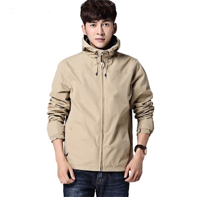 JACKSANQI Men's Spring Autumn Jackets Outdoor Sports Hiking Windbreaker Climbing Camping Hooded Solid Coats RA218