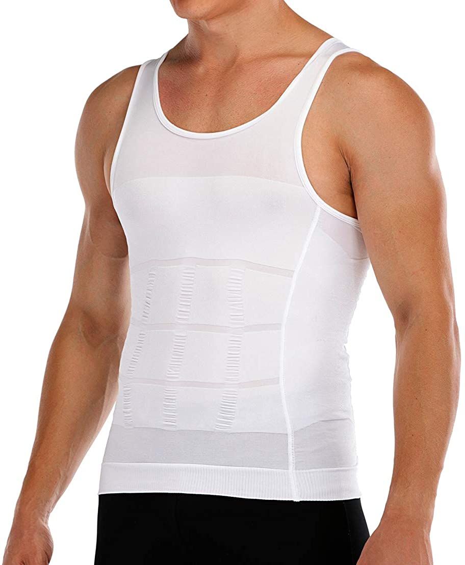 Mens Slimming Body Shaper Vest to Hide Man Boobs Shapewear Compression Shirt Abs Abdomen Slim Undershirt