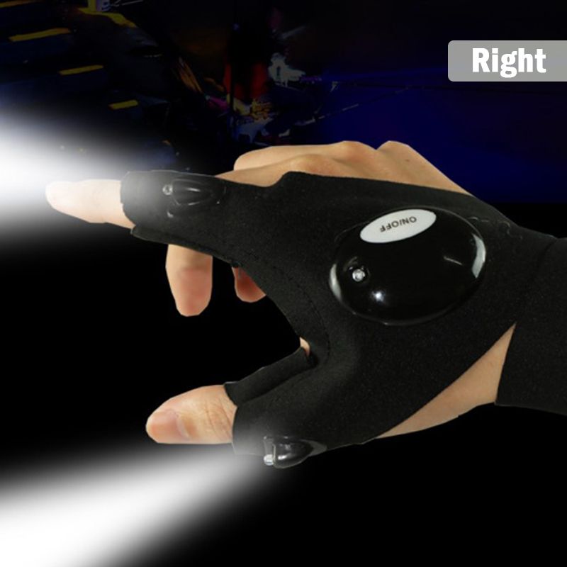 1Pc Outdoor Fishing Magic Strap Fingerless Gloves Waterproof Fishing Led Gloves