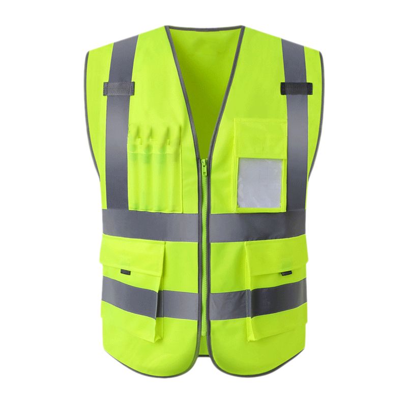 High Visibility Reflective Safety Vest Waistcoat with Multi-Pockets Silk Screen Printing Traffic Green Road Traffic Fluorescent Clothes Vest