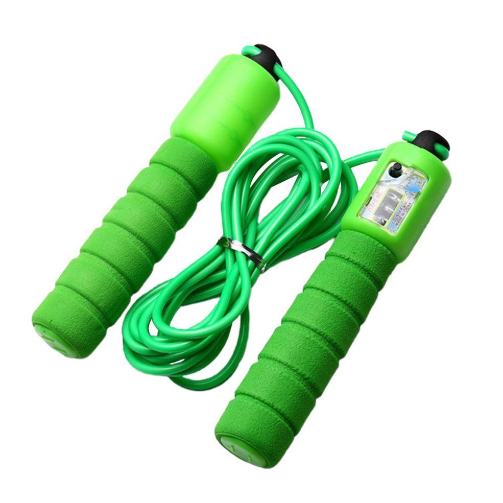 Counting skipping adult figure skipping length can be adjusted Automatic counting meter Flexible soft plastic rope - Green
