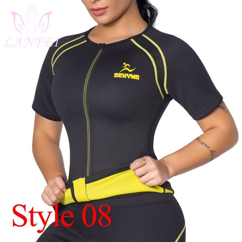 Womens Slimming Fitness Tight Shirt Neoprene Sauna Sweat Thermal Tank Tops Body Shapers Workout Waist Trainer Zipper Suit