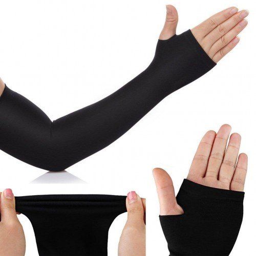 UV Protection  Black Arm Sleeves with Thumb Holes