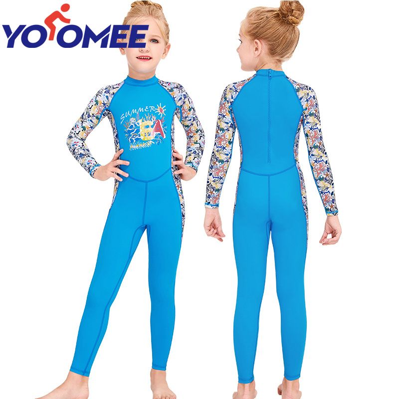 Yoomee One-piece Kids Wetsuit Swimsuit Children Sunscreen UPF50+ Swim Suit Long Sleeve Swimwear Swimsuit for Girls