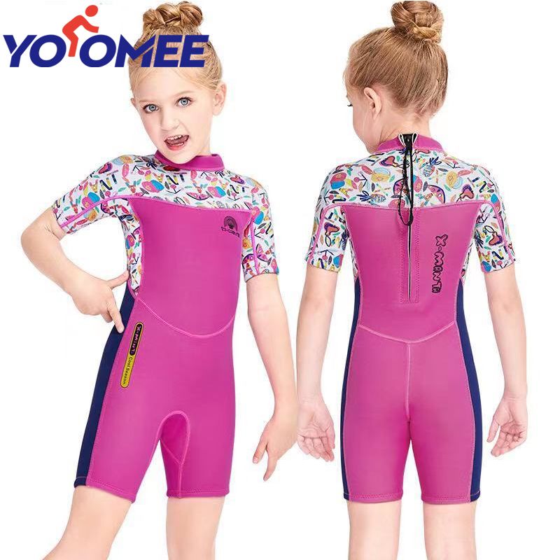 Yoomee Children Neoprene Surfing Shorty Wetsuit For Girl Print Thick Jellyfish Swimsuits Kids Swimwear Diving Suit Swim Scuba