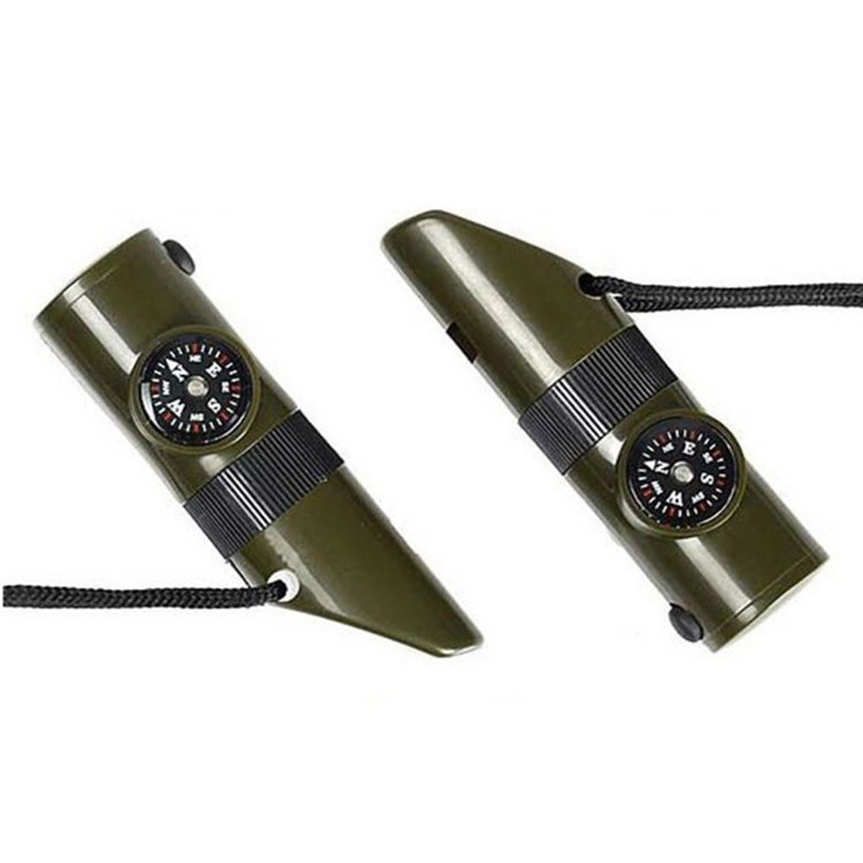 Survival Whistle 2Pcs Outdoor Multifunction Supply with Nylon Rope Thermometer Compass