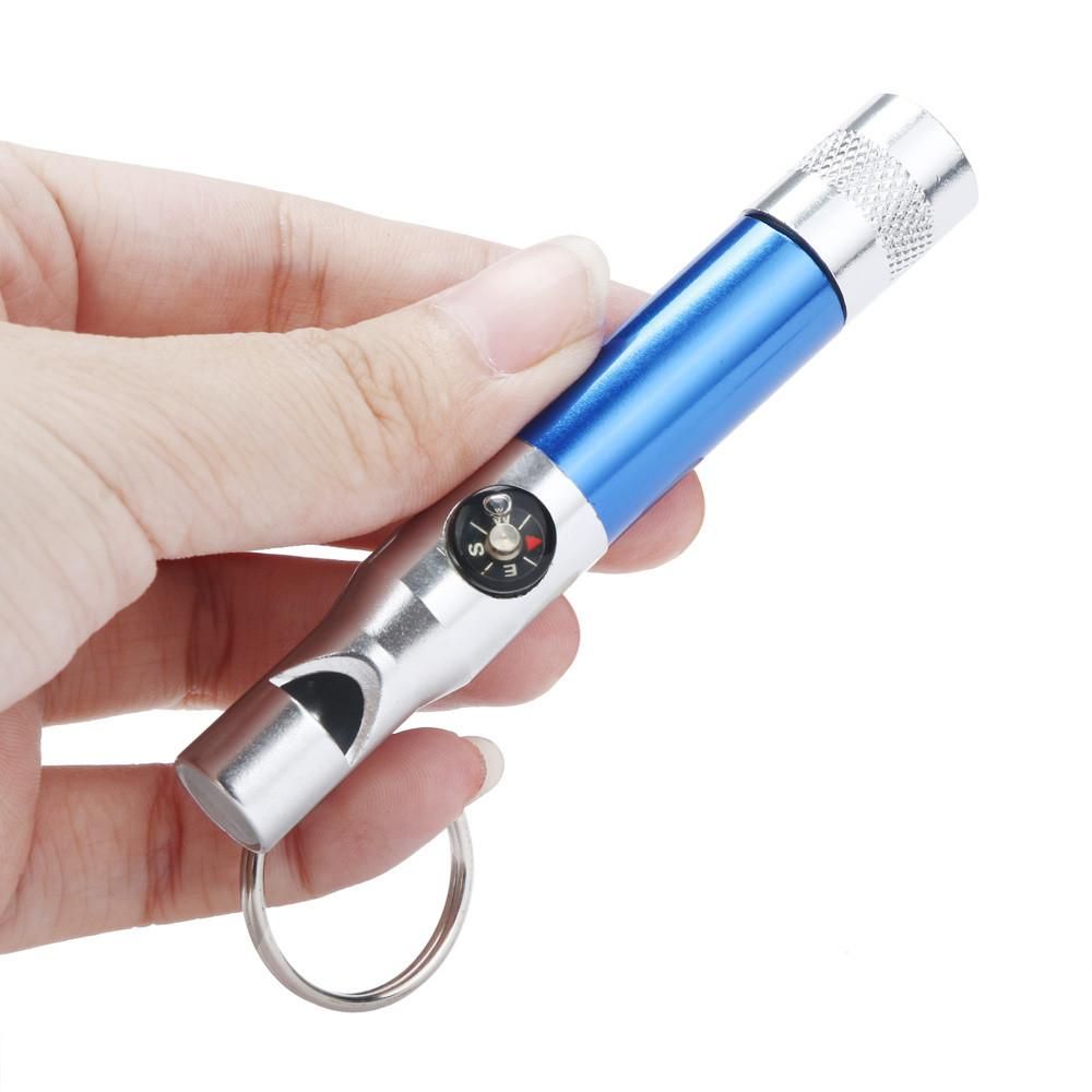 3 In 1 Keychain Flashlight Compass Whistle Camping Survival Hiking Tool BK