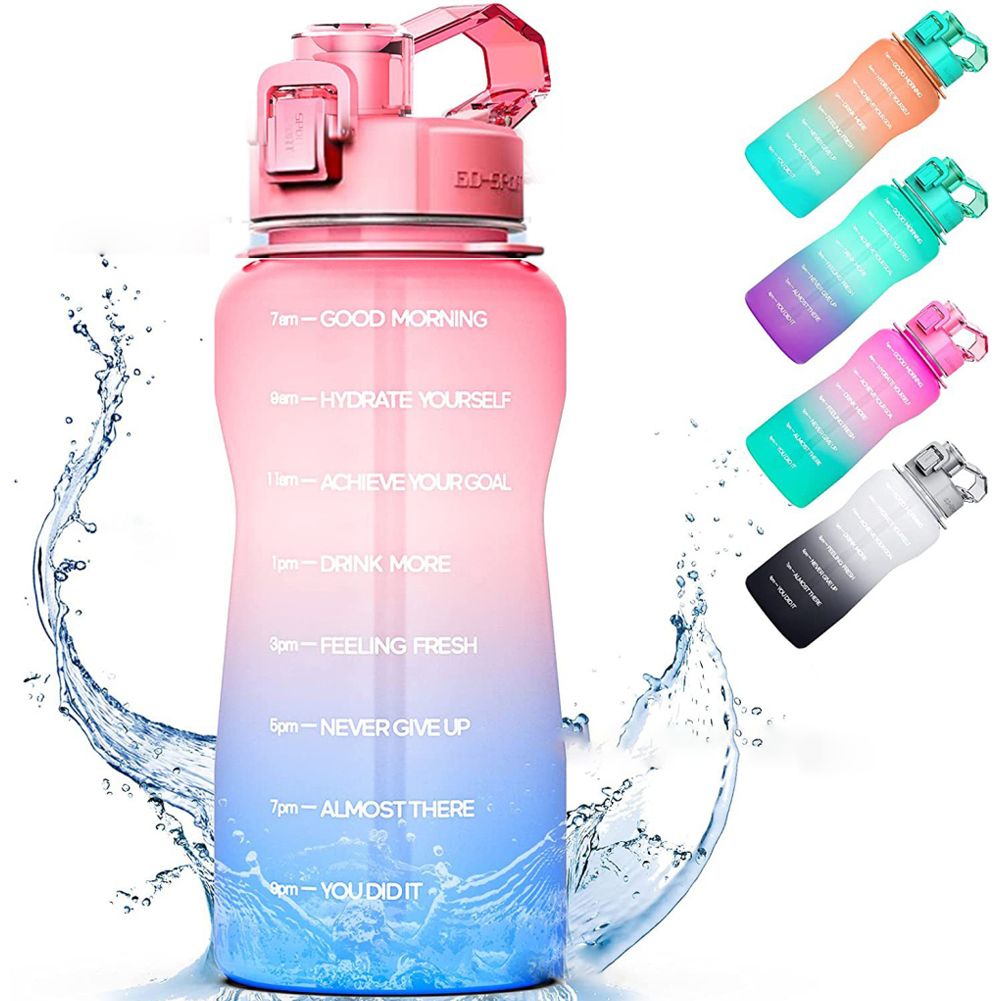 1 pcs 2L gradient color water cup bouncing large capacity straw water cup men's and women's portable outdoor plastic sports water cup frosted cup with Portability