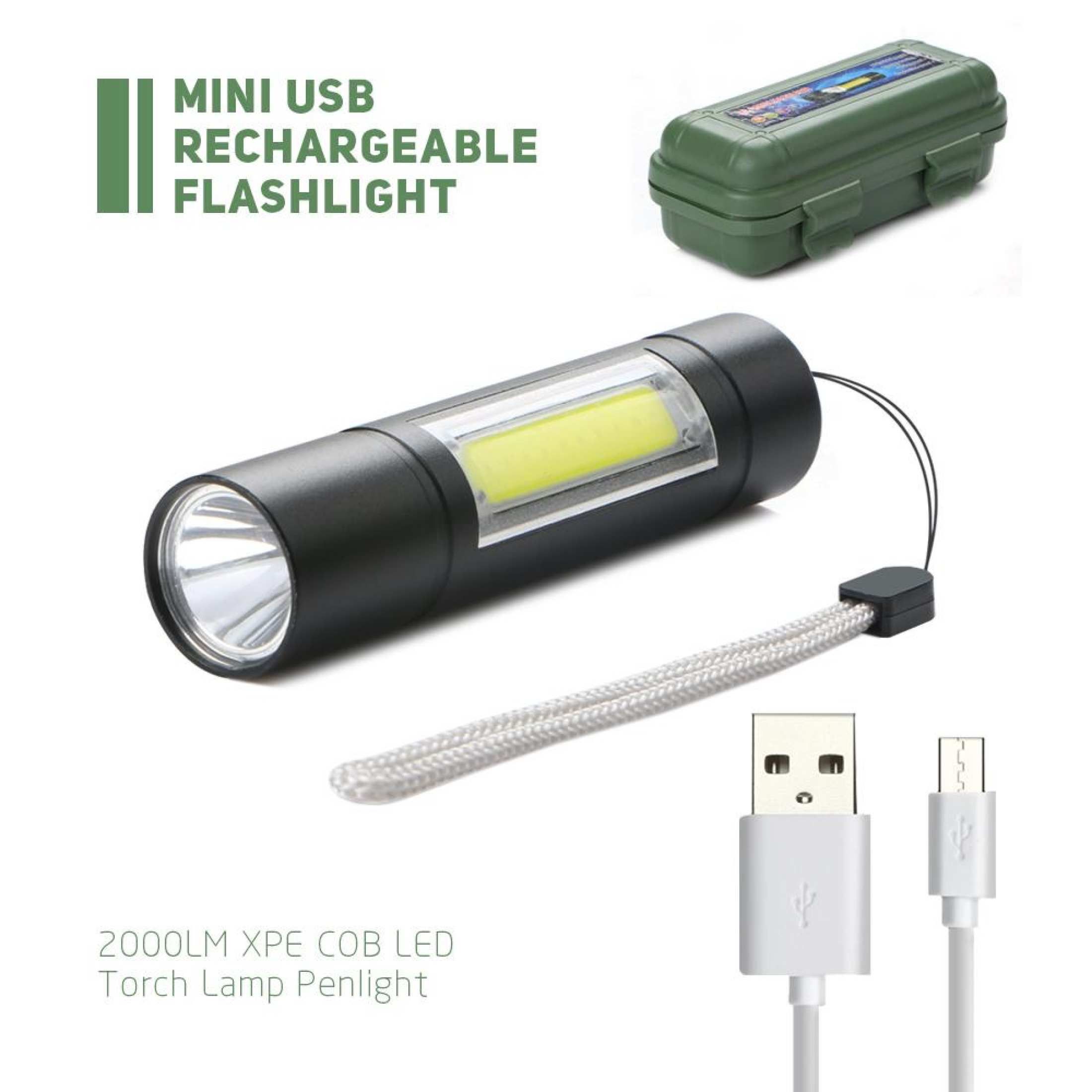 Rechargeable Flashlight Torch LED USB Portable Torches 3 Modes Mini Camping Lighting