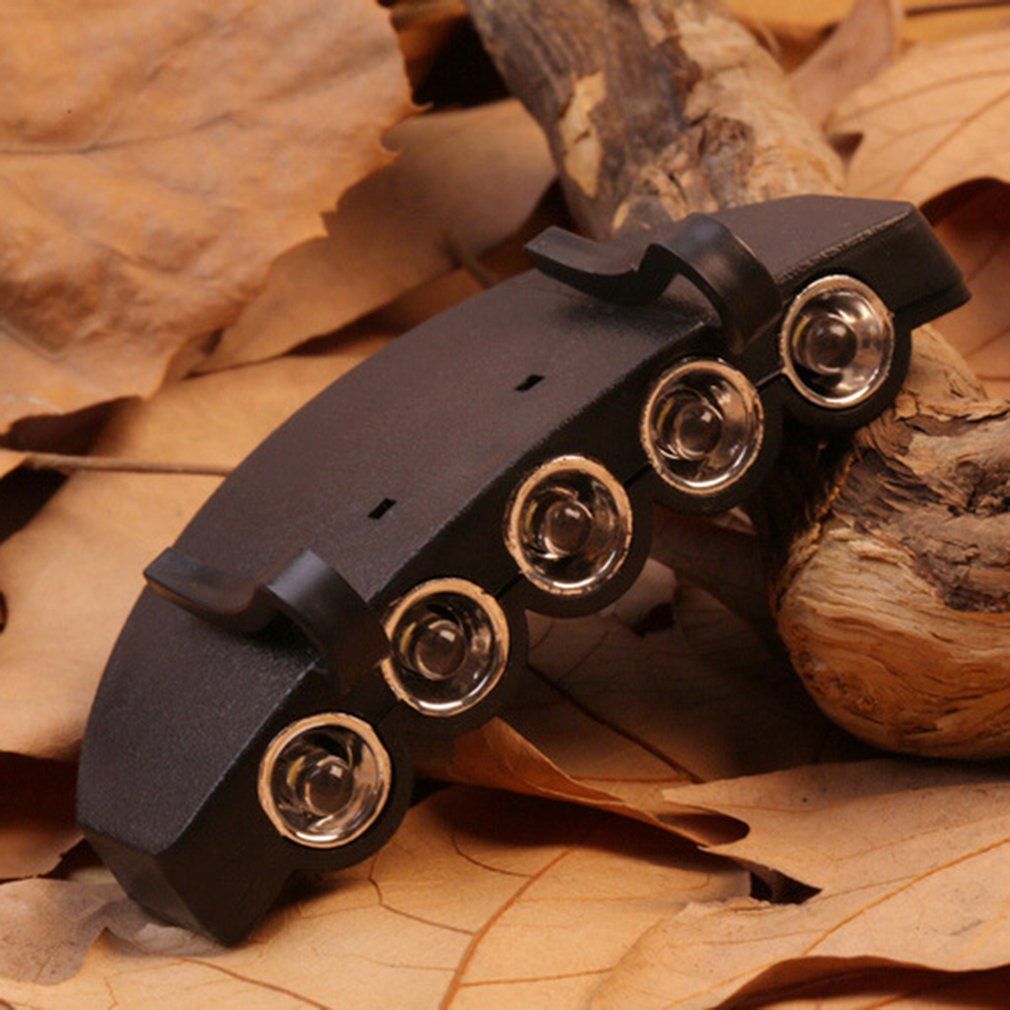 5 Led Cap Hat Brim Clip Lamp Head Light Headlight Headlamp Camping Hiking Hat Black