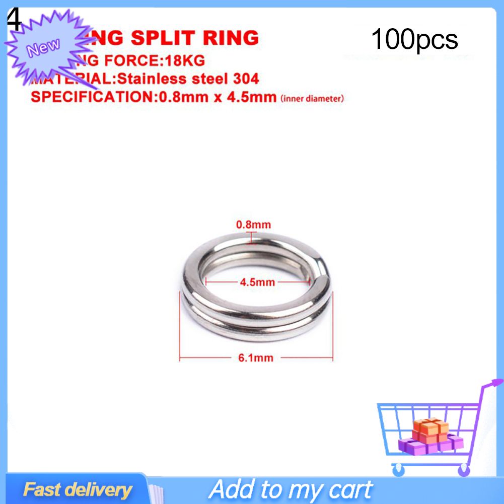 100Pcs Stainless Steel Double Loop Split Ring Open Fishing Connector Tackle