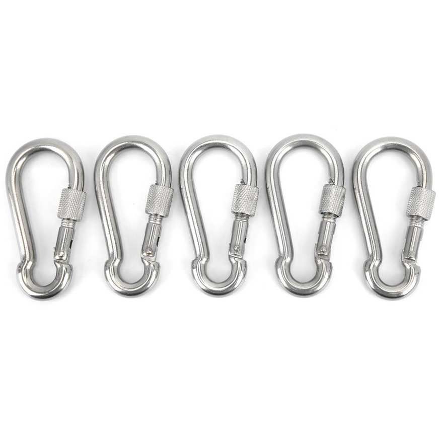 5pcs 80mm Locking Carabiner Clip Spring Snap Hook W/Nut Lock Buckle For Campings