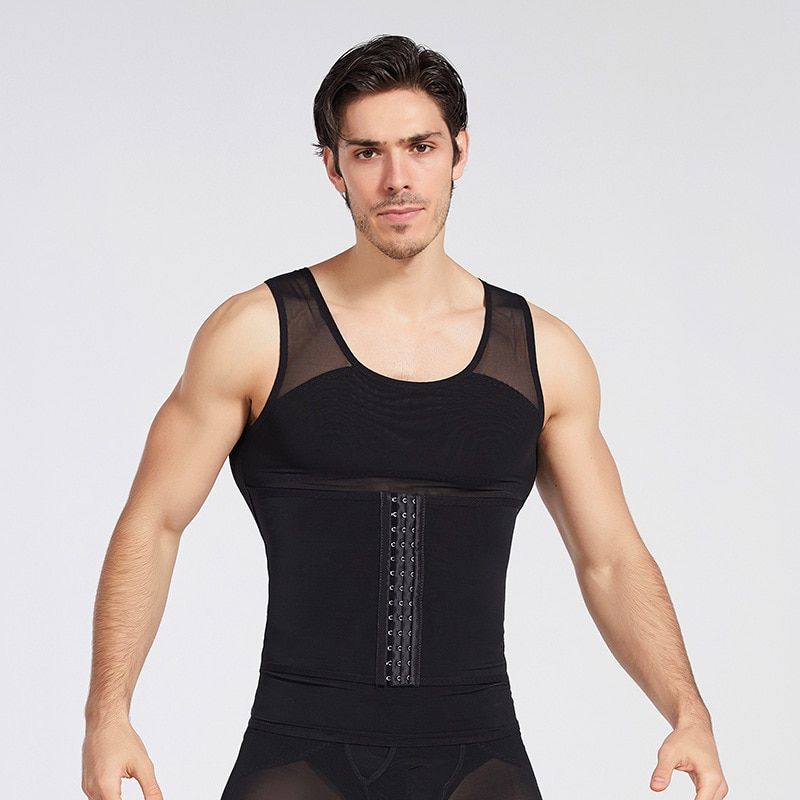 Mens Compression Shirt Slimming Body Shaper Vest Sleeveless Undershirt Tank Top Tummy Control Shapewear for Men Adjustable Hook