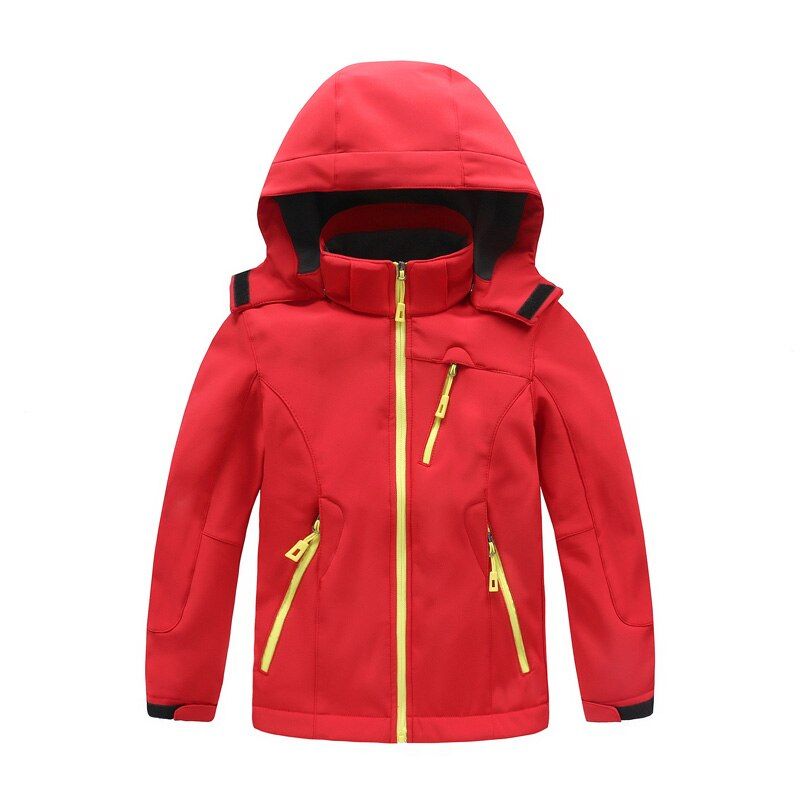 Outdoor  Waterproof Windproof Soft shell Thermal Jacket Boys Girls Keep Warm Fleece Outdoor Ski Sports Hooded Jacket