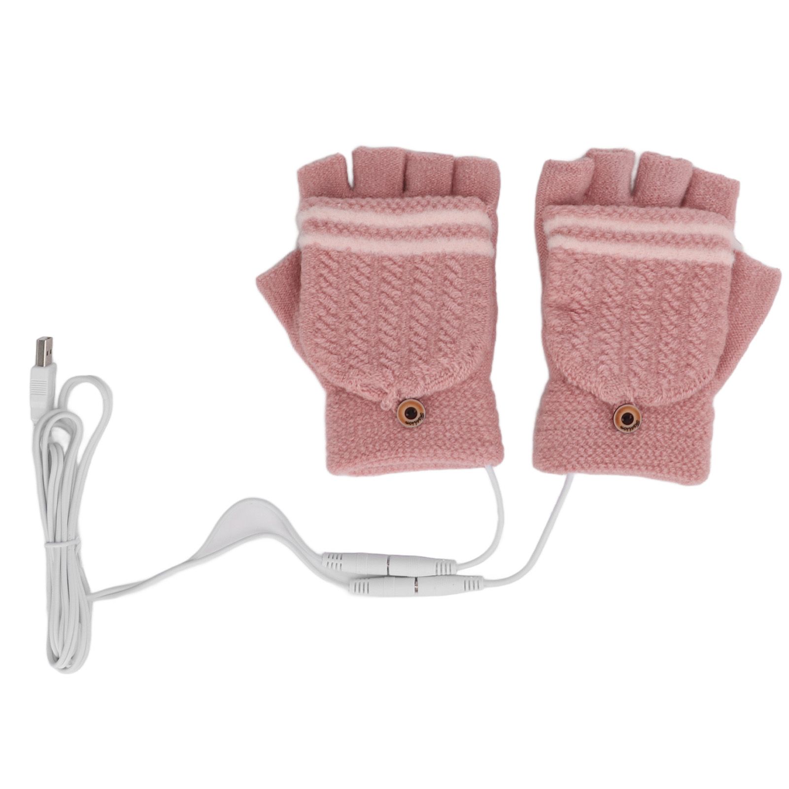Chenmeng La 1Pair USB Heated Winter Gloves Mitten Knitting Hand Warmer Fingerless for Typing Phone