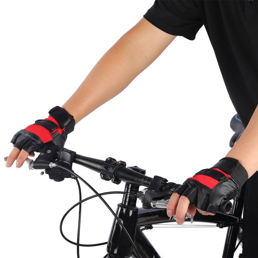Cycling Glove Outdoor Man Male Artificial Leather Half-finger with Hook&loop for Sports Fitness