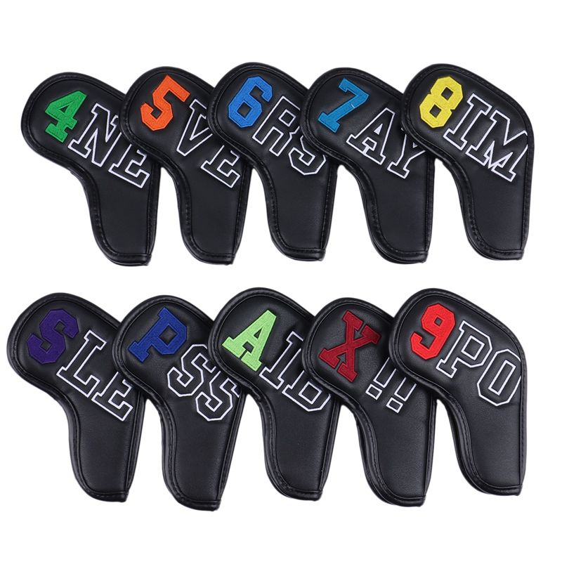 Golf Iron Head Cover Set with Fine Embroidered Digital Cue Cover 456789APSX 10PCS Headcovers for Iron Club Set