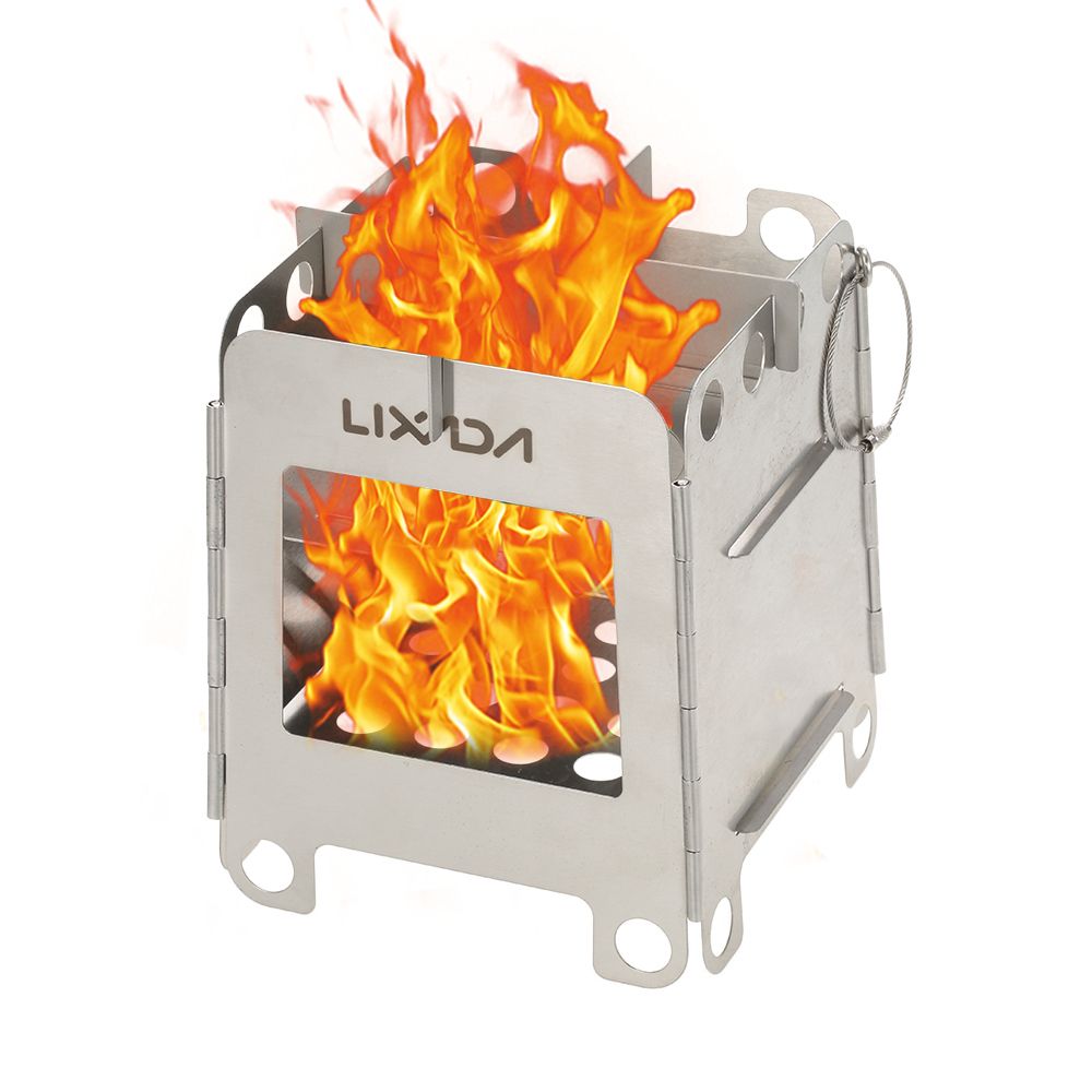 Portable Stainless Steel Lightweight Folding Wood Stove Pocket Stove Outdoor Camping Backpacking Cooking Picnic