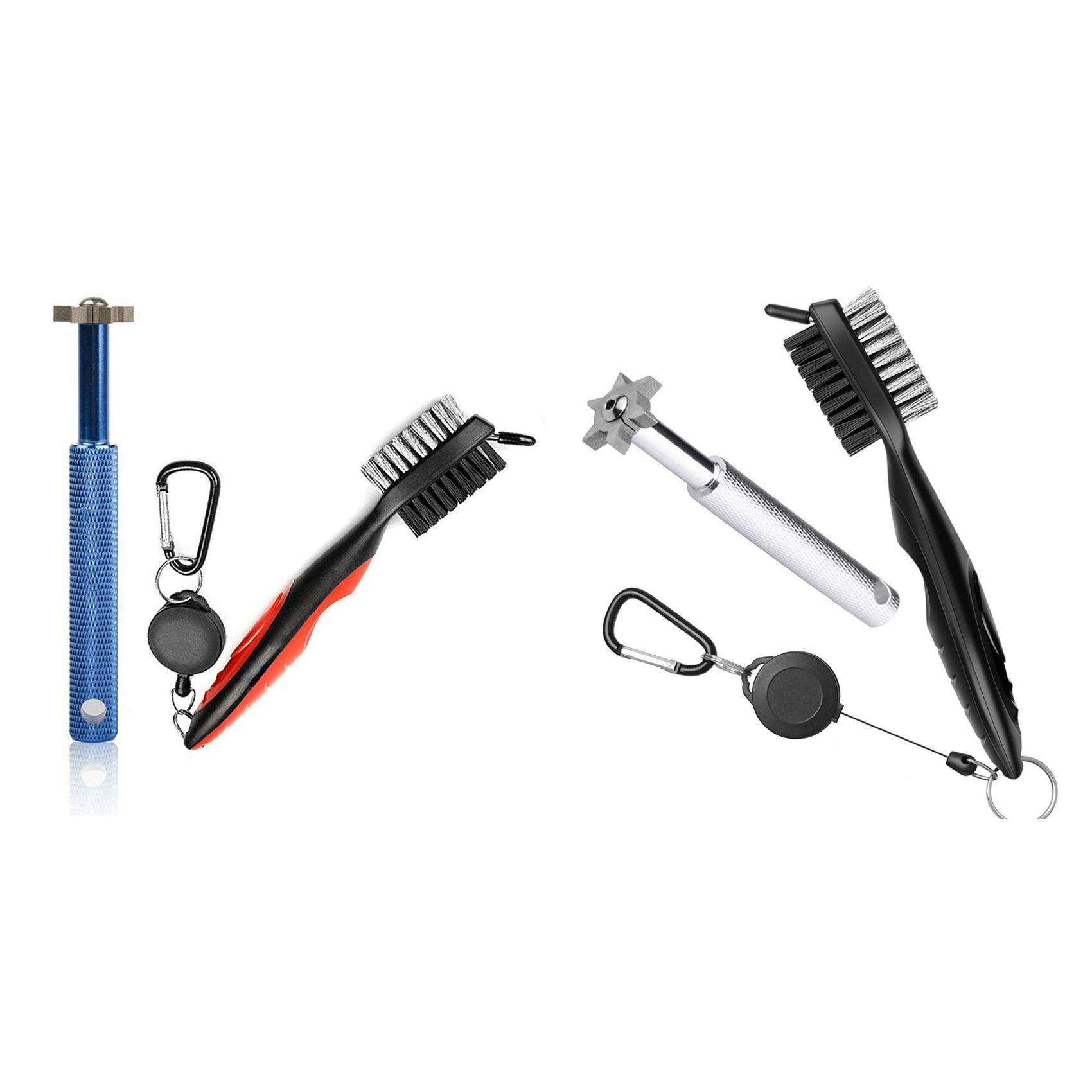 2Pcs Golf Groove Sharpener Tool Golf Club Groove Sharpener and Retractable Golf Club Brush - galactic + Black & Blue + Red