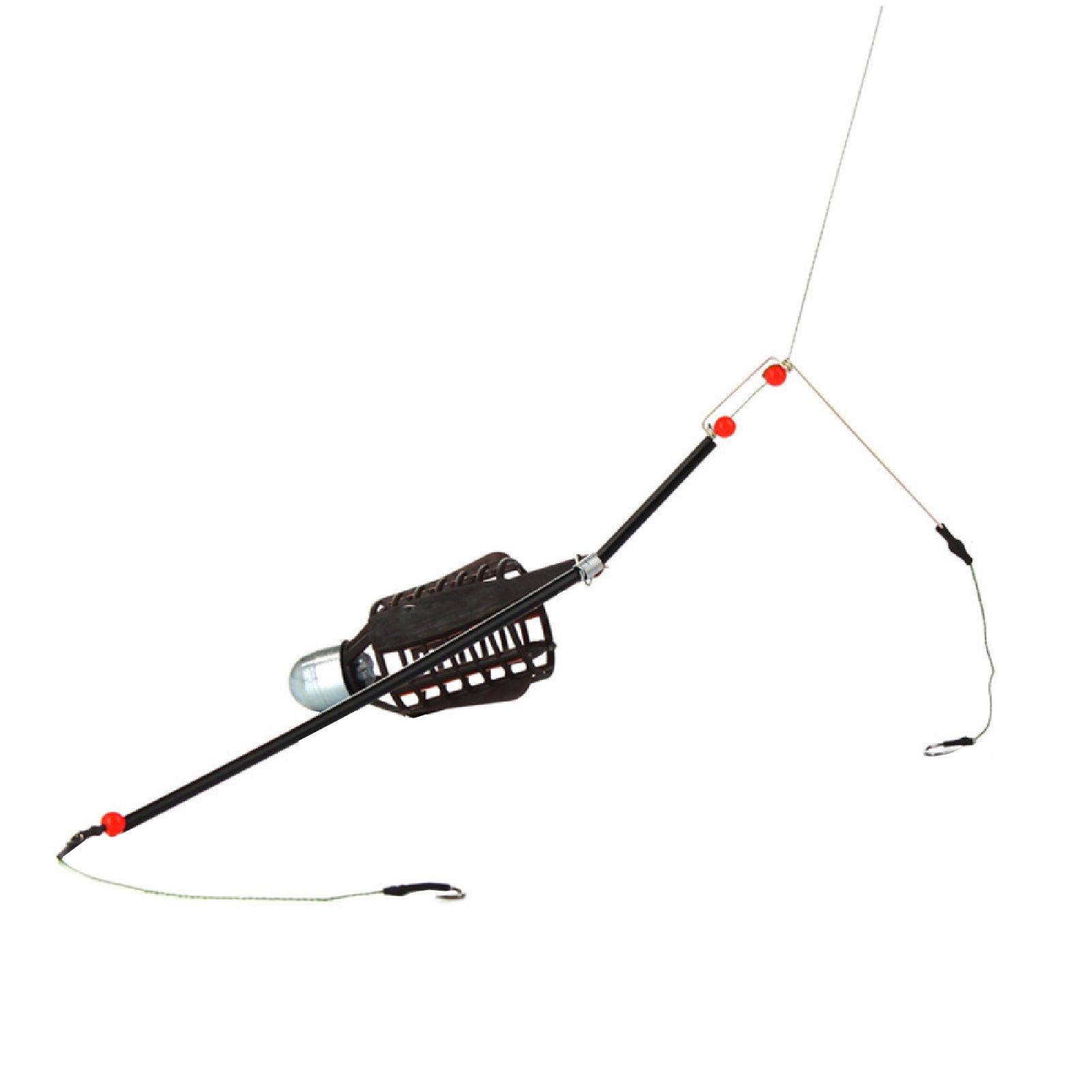 Fish Bait Feeder Portable Wear-resistant Metal Fishing Lure Cage with Line Hooks for Fishing Lovers