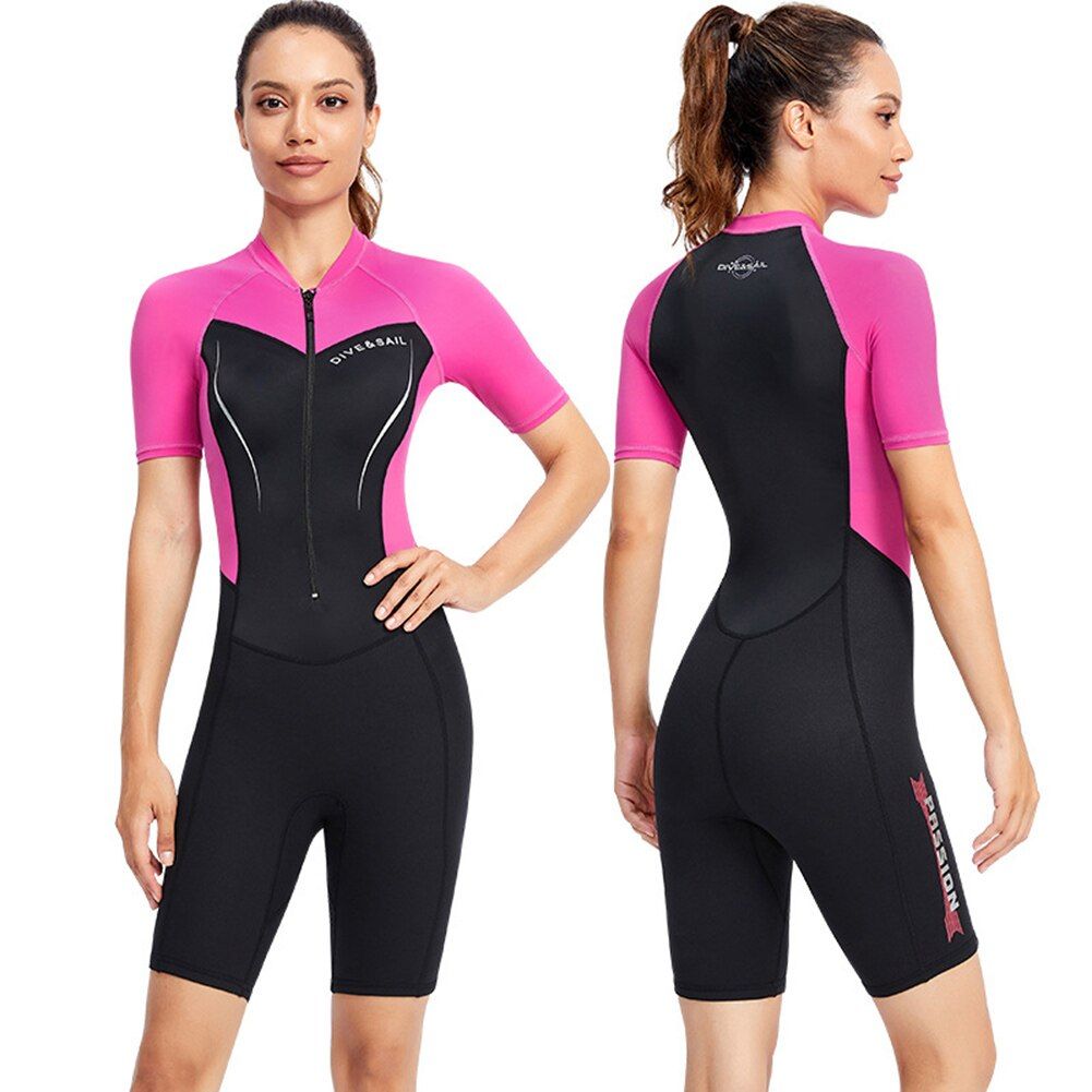 1.5mm Neoprene Wetsuit Diving Women One-piece Short Sleeve Jump Suit Surfing Swimsuit Snorkel Swimwear Beach Clothes