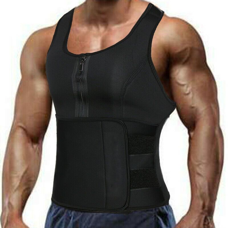 Neoprene Sauna Suit for Men Waist Trainer Corset Workout Sauna Vest Zipper Slimming Body Shaper with Adjustable Tank Top