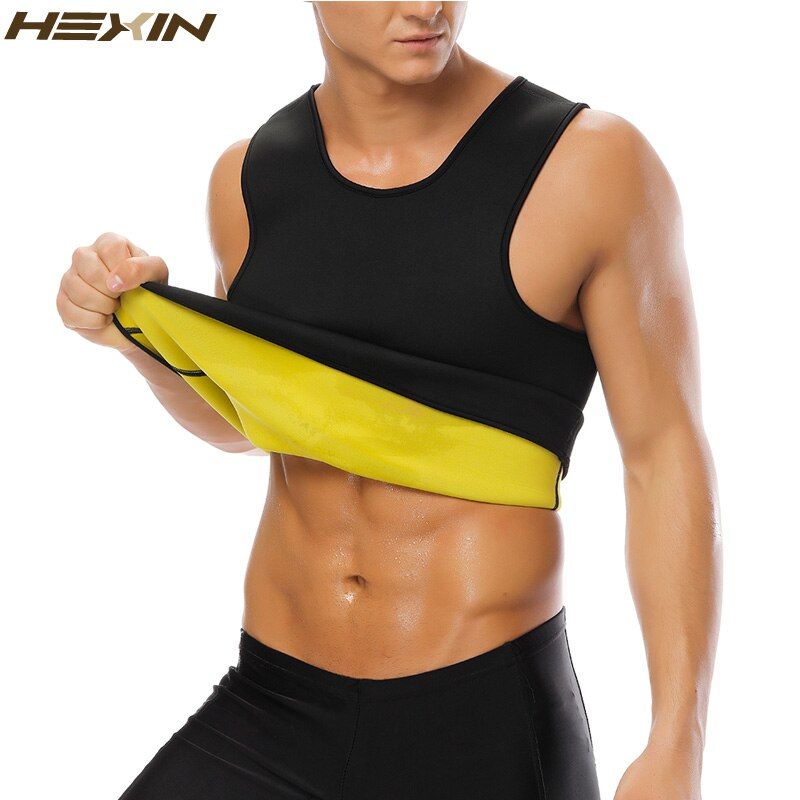 HEXIN Men's Sweat Vest Body Shaper Shirt  Thermo Slimming Sauna Suit Weight Loss Black Shapewear Ultra Neoprene Waist Trainer