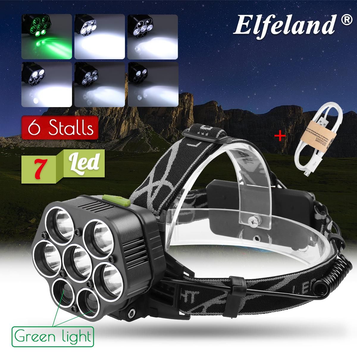Useful Elfeland 85000Lm 7LED Headlight Headlamp USB Rechargeable Lamp Light Fish
