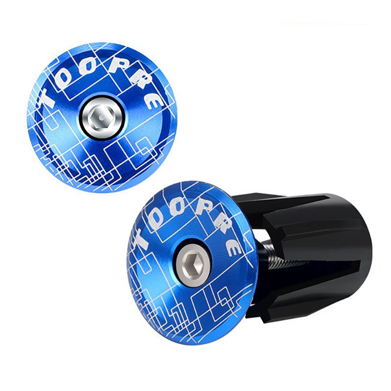 TOOPRE Bike Handlebar Caps Aluminum Alloy Bicycle Handlebar End Plugs with Installation Tool for MTB Road Bike Blue