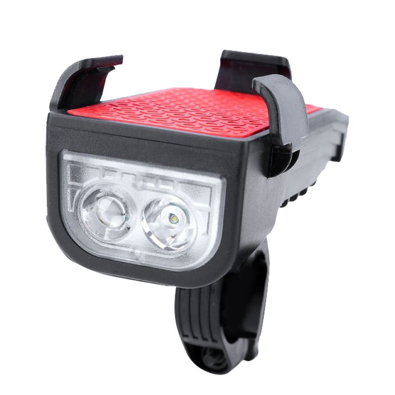 Bicycle Charging Headlight with Mobile Phone Holder,Bicycle Horn Light, Safety Warning Light, 4 in 1 Bicycle Light