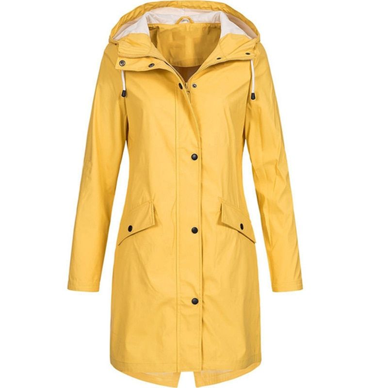 Solid Color Autumn Winter Coat Women Casual Fashion Coat Winter Solid Rain Jacket Outdoor Hoodie Waterproof Long Coat Overcoat