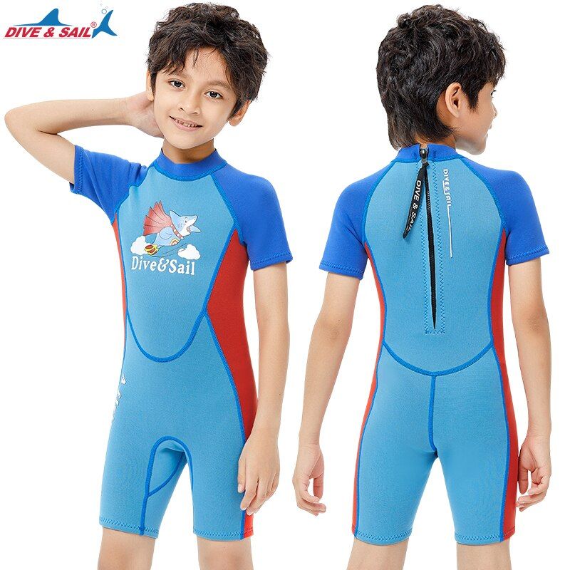 Kids Wetsuit Shorty, 2.5mm Neoprene Thermal Swimsuit, Youth Boys and Girls Wet Suits for Snorkel Diving, Short Sleeve Back Zip