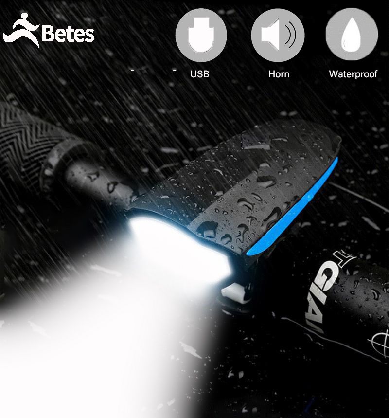 Betes Waterproof Bicycle Horn Light 120 db Very Loud , Super Bright Rechargeable Bell Light, 3 Modes, 3~6 Hours Working Time With Holder And Cable