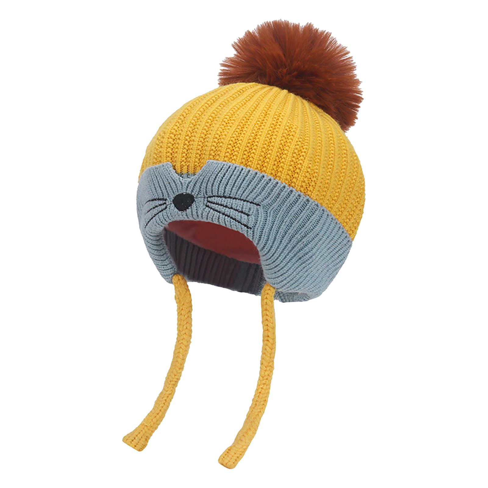 Kids Knit Beanie Non-shedding Warm Cable Knit Beanie with Kitty Pattern