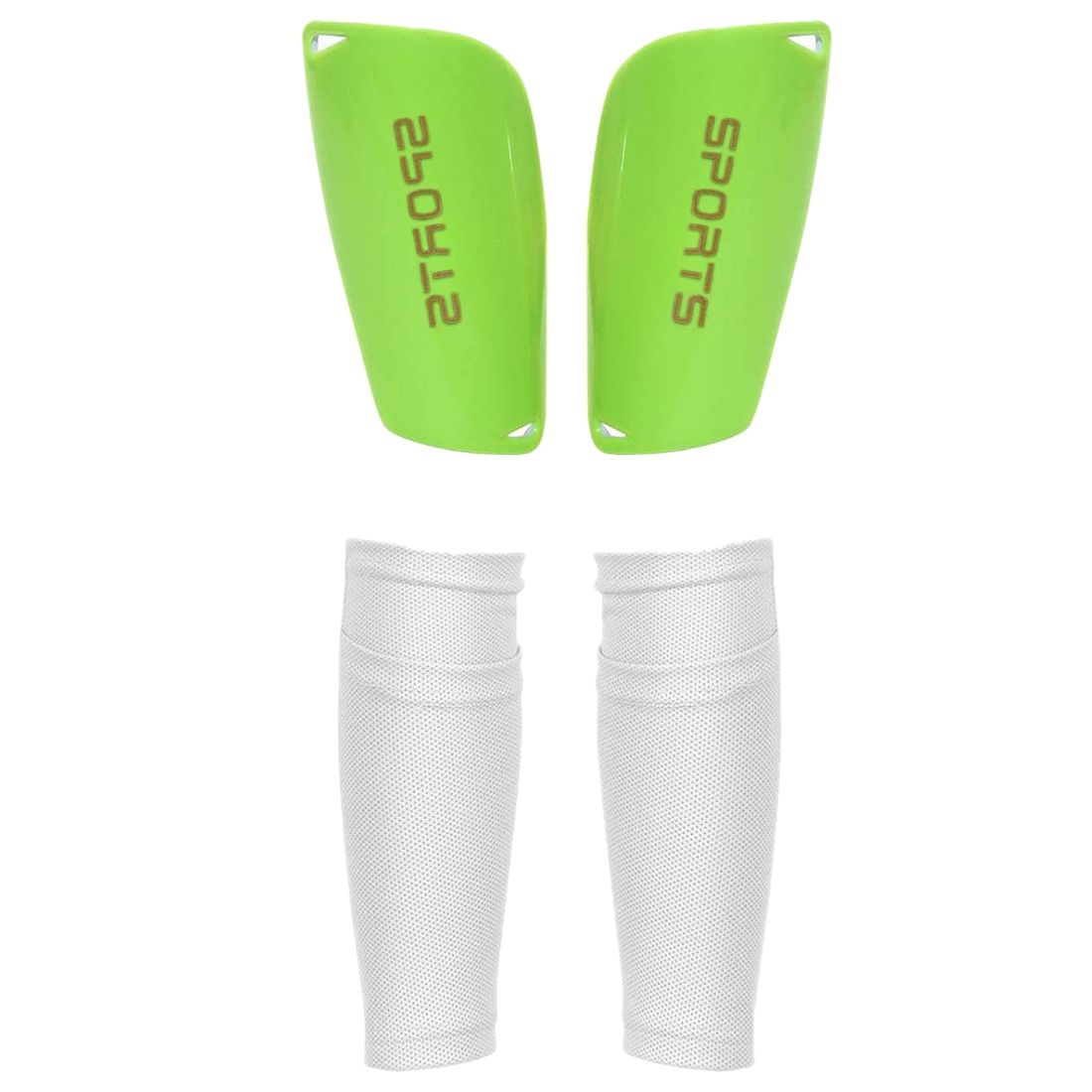 Football Shin Guard Socks+Shin Pads Sleeves Mesh Breathable for Football Games Beginner Fitness Sports Protective Gear,L Green+White