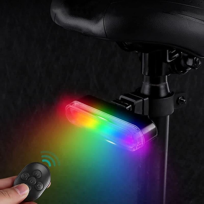 Color Bike Tail Light with Turn Signals Ultra Bright RGB Lights Wireless Remote Bicycle Rear Light for MTB Road Bike