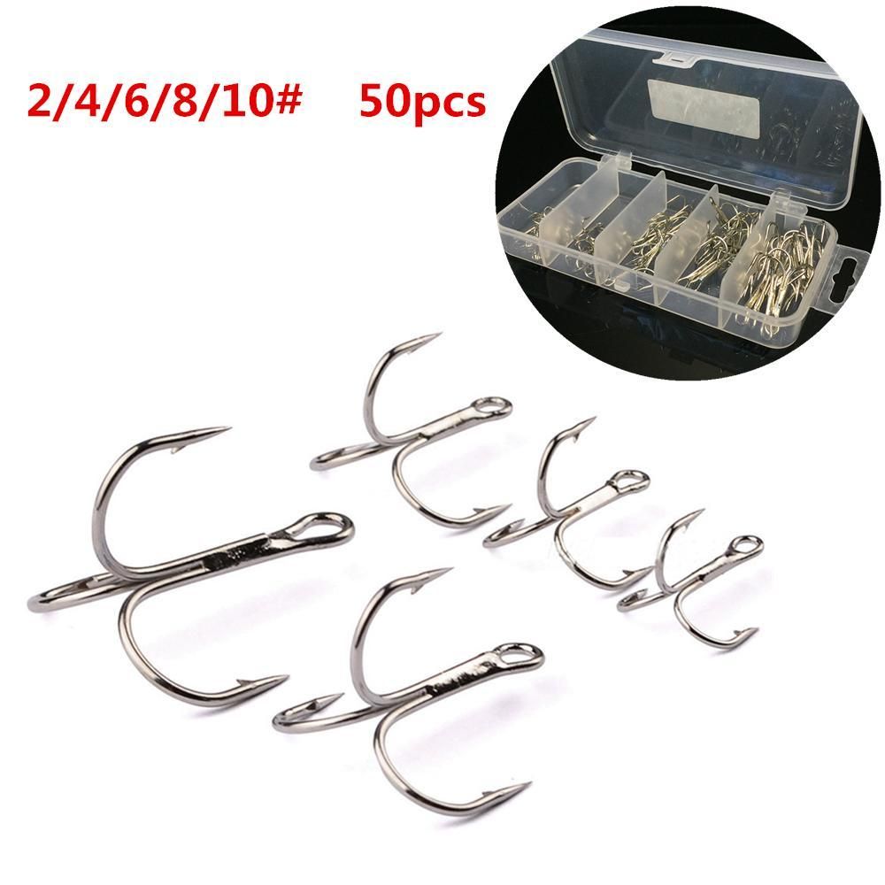 50pcs/set High Carbon Steel Treble Fishing Hooks 2/4/6/8/10# Fishing Equipment - intl