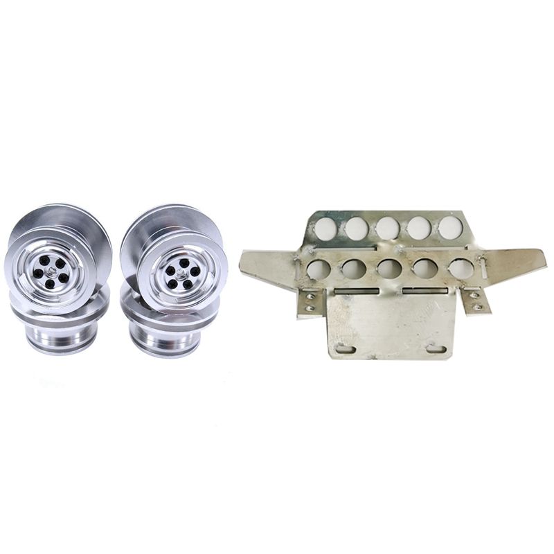 Metal Front Armor Protection Guard with 4Pcs Rc Car Metal Wheel Hub Wheels Rim,for 1/12 Mn D90 D91 D96 D99S Model Car