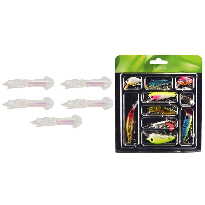 2 set Glow Luminous Silicone Squid Lures Soft Squid Skirt Bait with Mini Lure Bait Set Mino VIB Sequins Bionic Bait